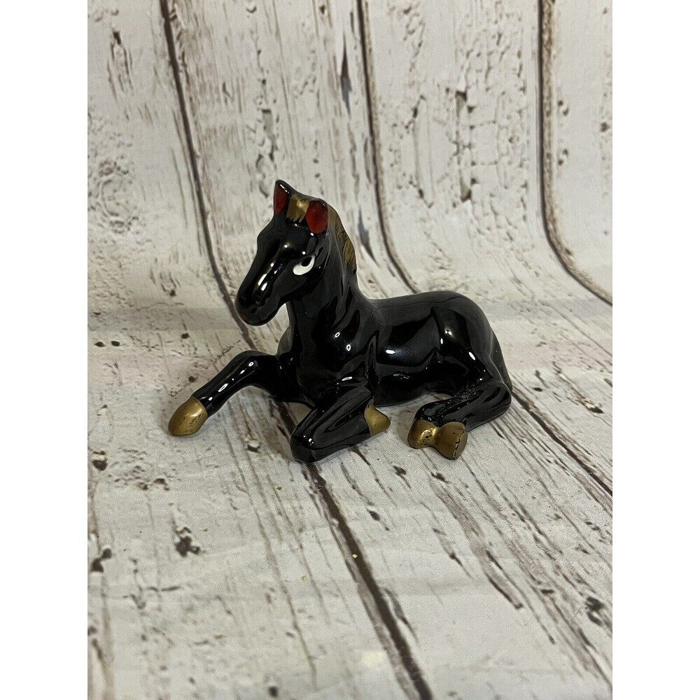 Vintage Ceramic Black Mustang Japan Figurine 4 inches long